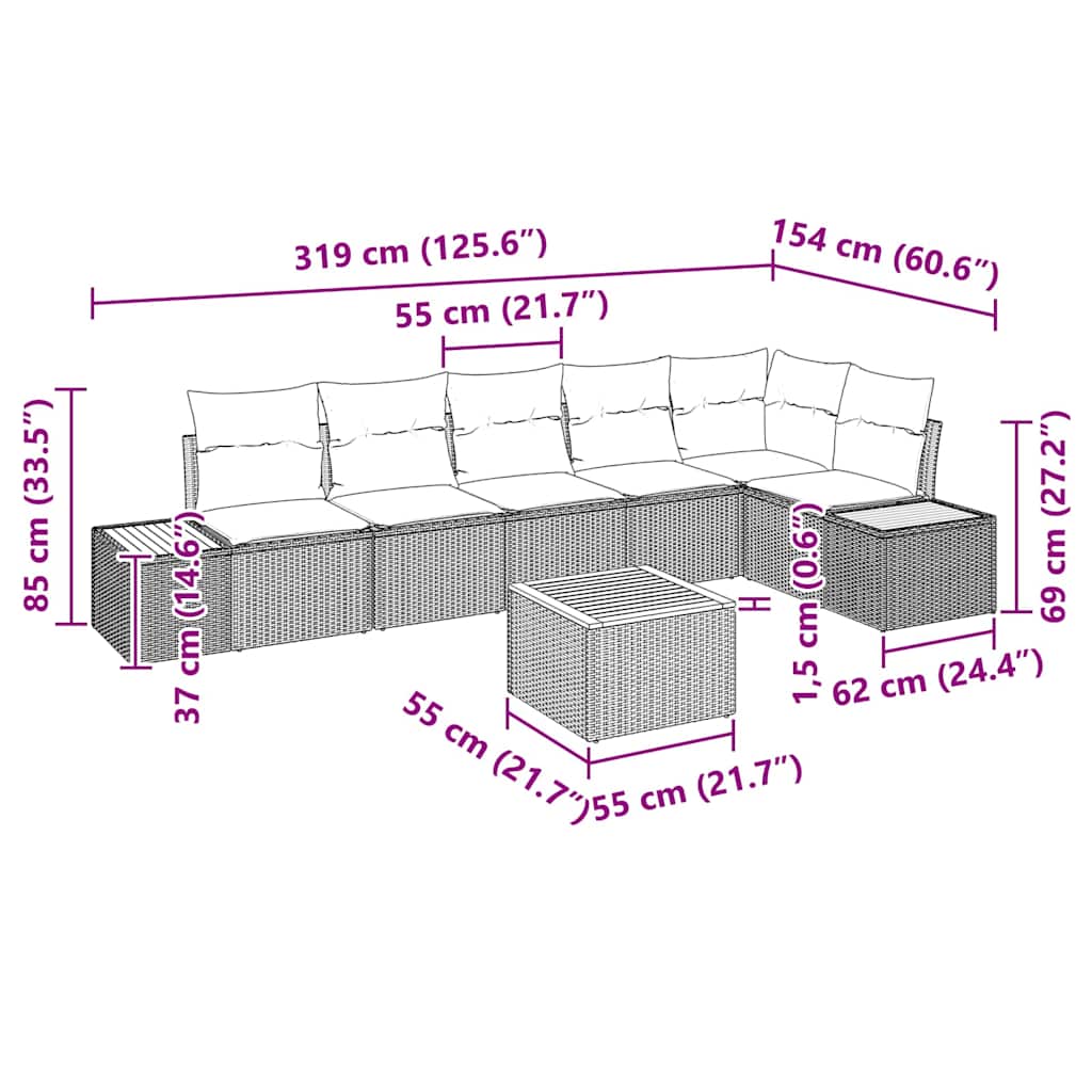 Tuin Sofa Set Met Kussen 7 Pcs Poly Riet