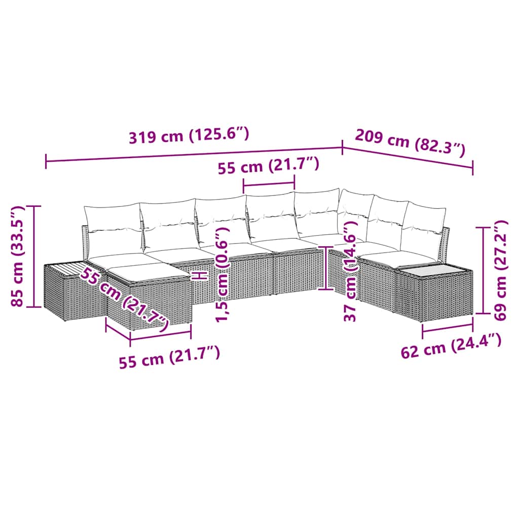 Tuin Sofa Set Met Kussen 8 Pcs Poly Riet