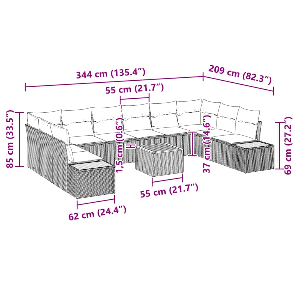 Tuin Sofa Set Met Kussen 11 Pcs Poly Riet
