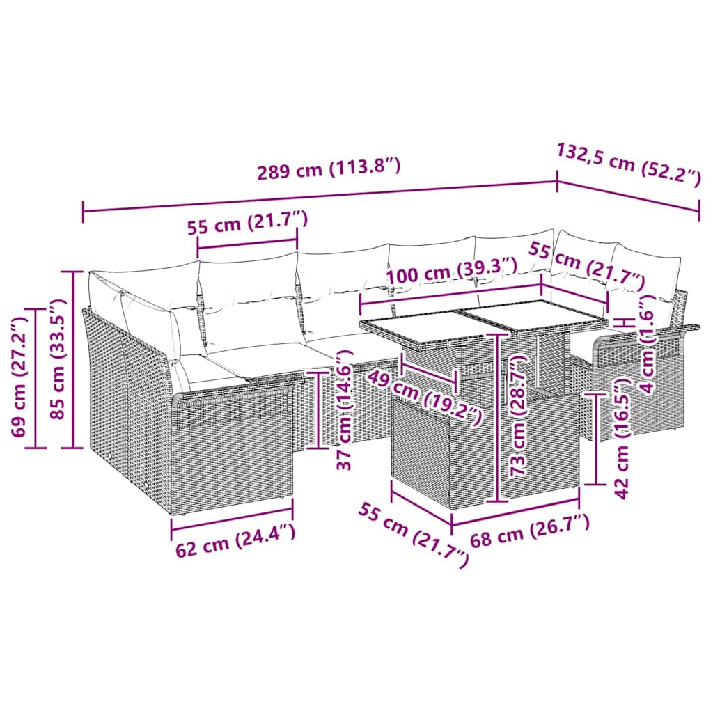 Tuin Sofa Set Met Kussen 8 Pcs Poly Riet