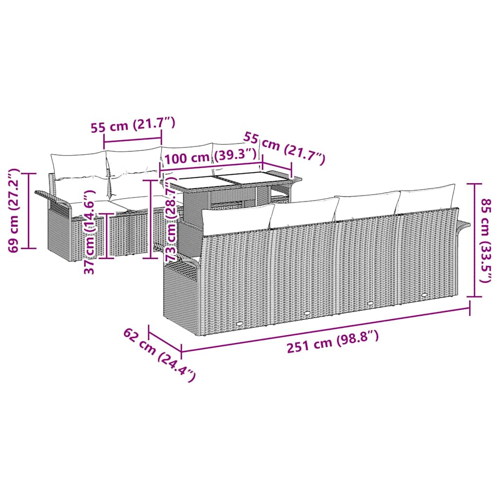 Tuin Sofa Set Met Kussen 9 Pcs Poly Riet