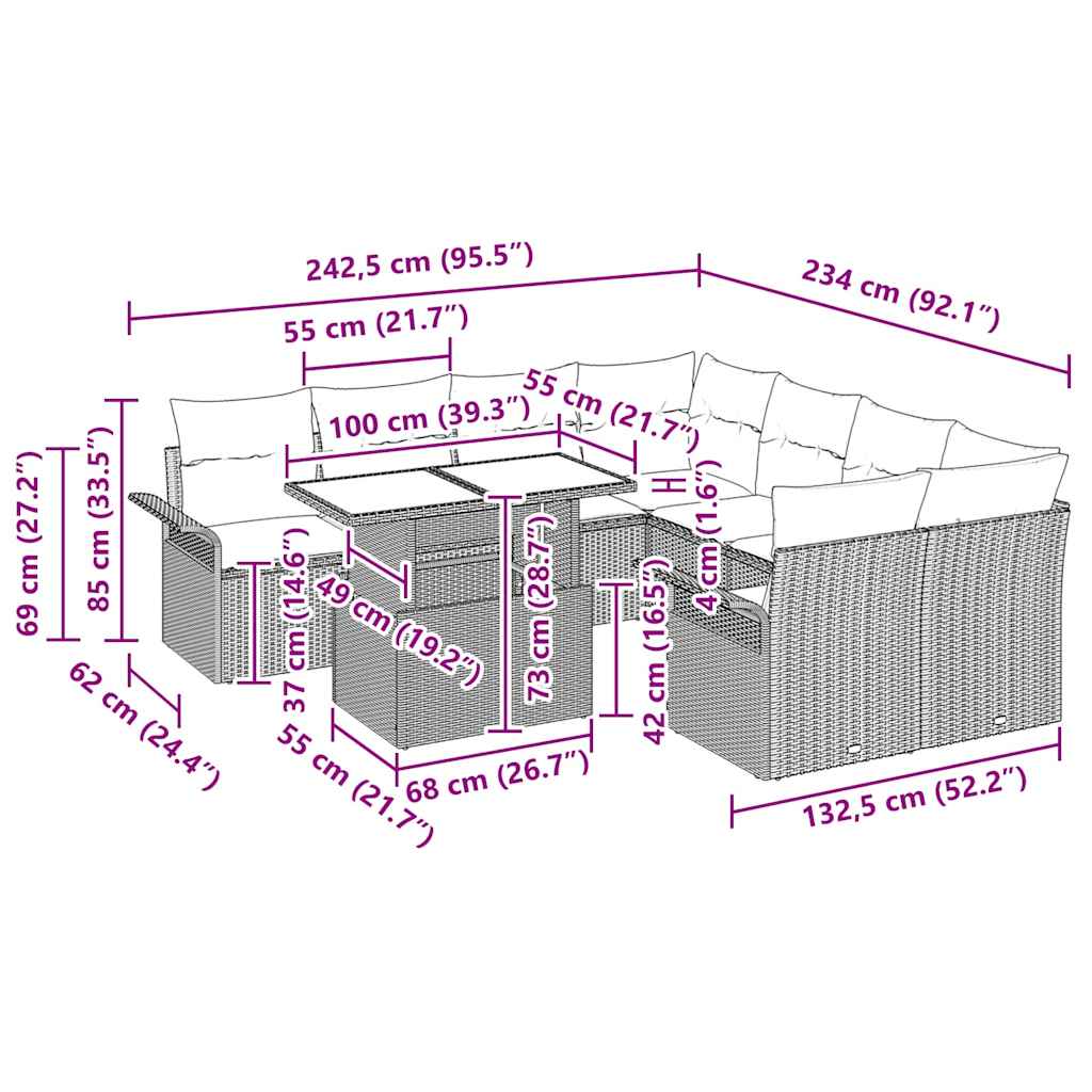 Tuin Sofa Set Met Kussen 9 Pcs Poly Riet