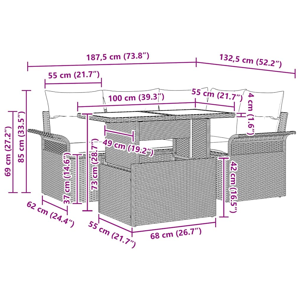 Tuin Sofa Set Met Kussen 5 Pcs Poly Riet