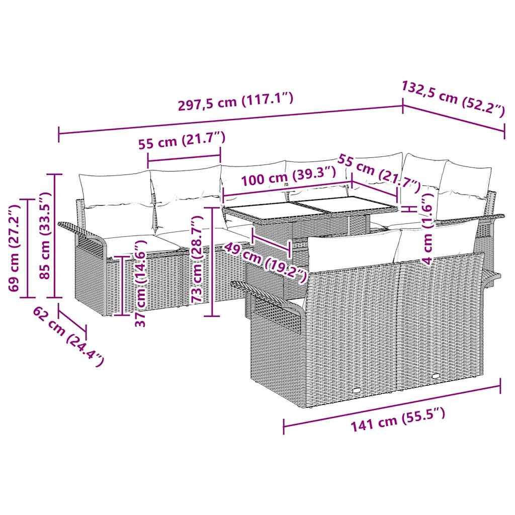 Tuin Sofa Set Met Kussen 9 Pcs Poly Riet
