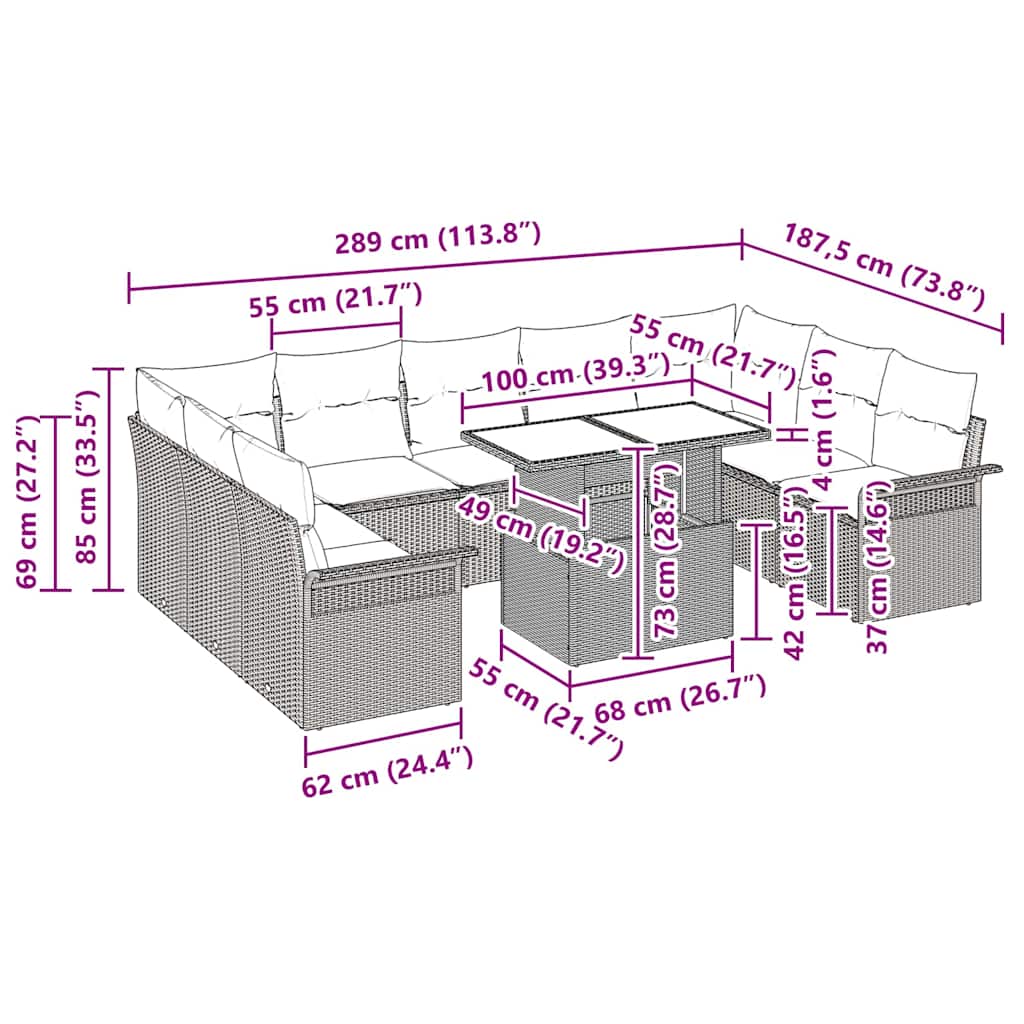 Tuin Sofa Set Met Kussen 10 Pcs Poly Riet