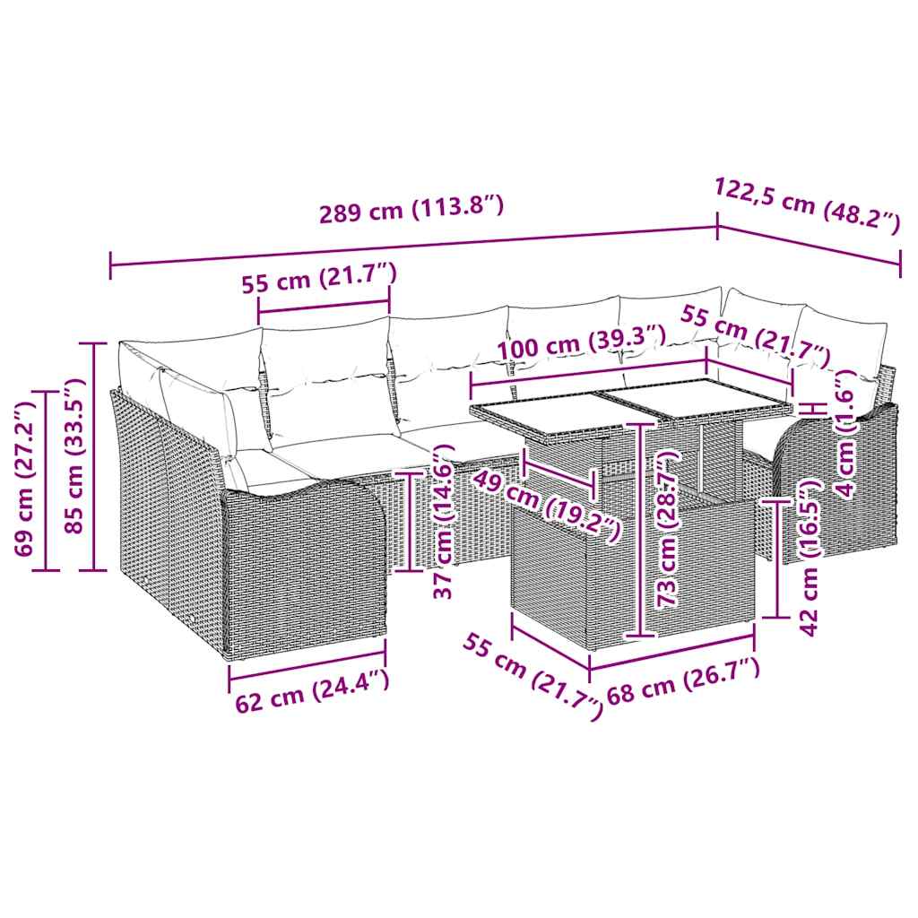 Tuin Sofa Set Met Kussen 8 Pcs Poly Riet