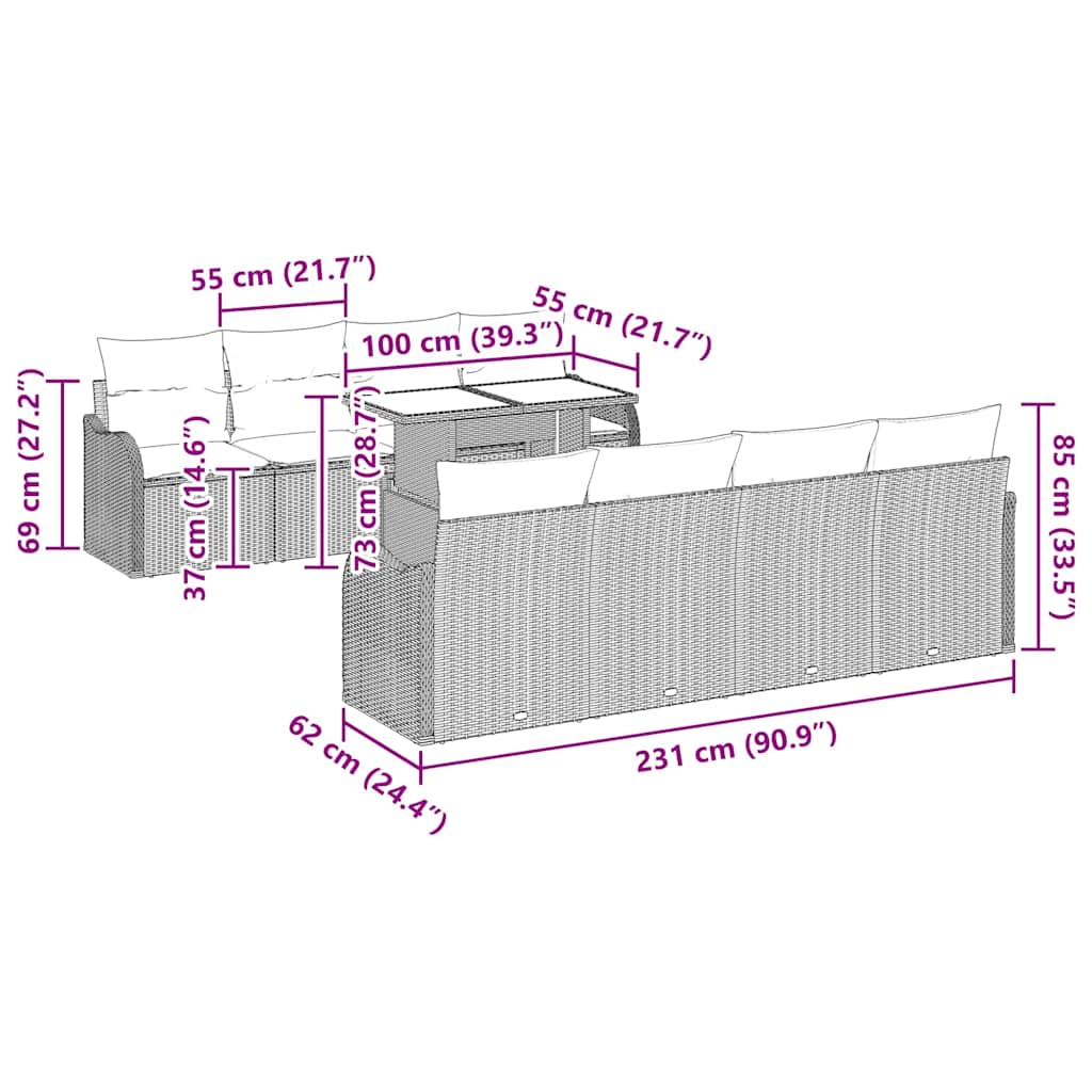 Tuin Sofa Set Met Kussen 7 Pcs Poly Riet