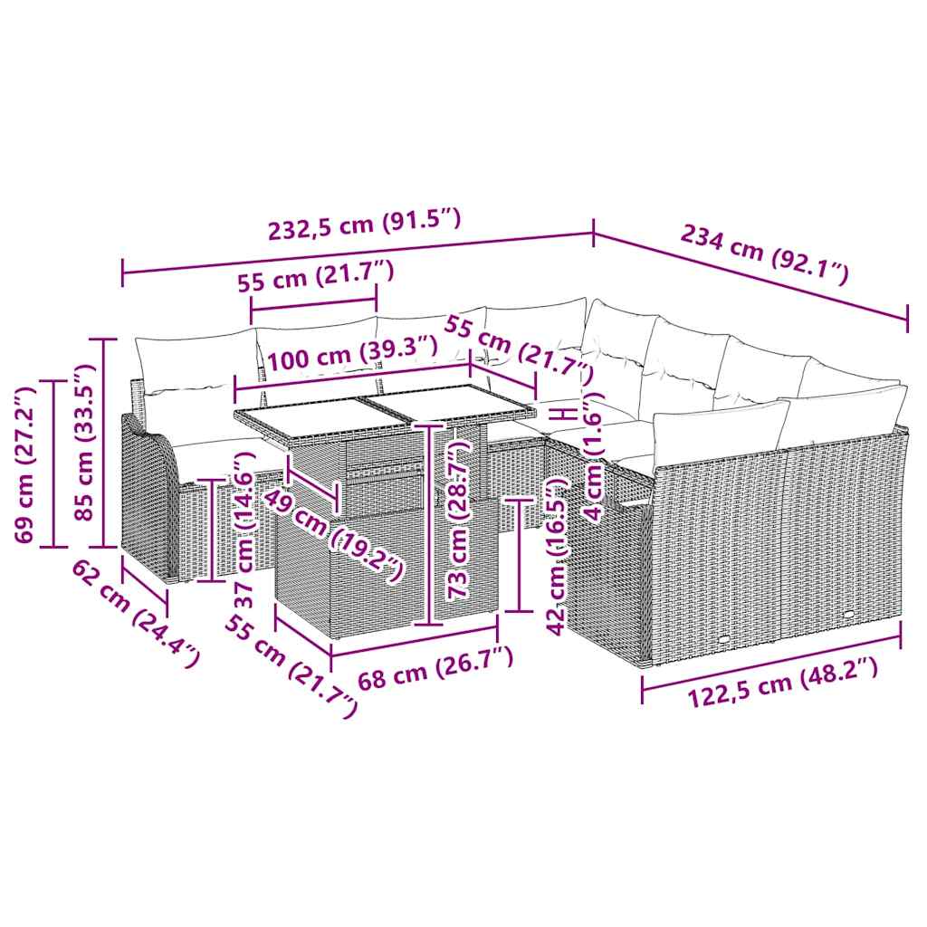 Tuin Sofa Set Met Kussen 9 Pcs Poly Riet