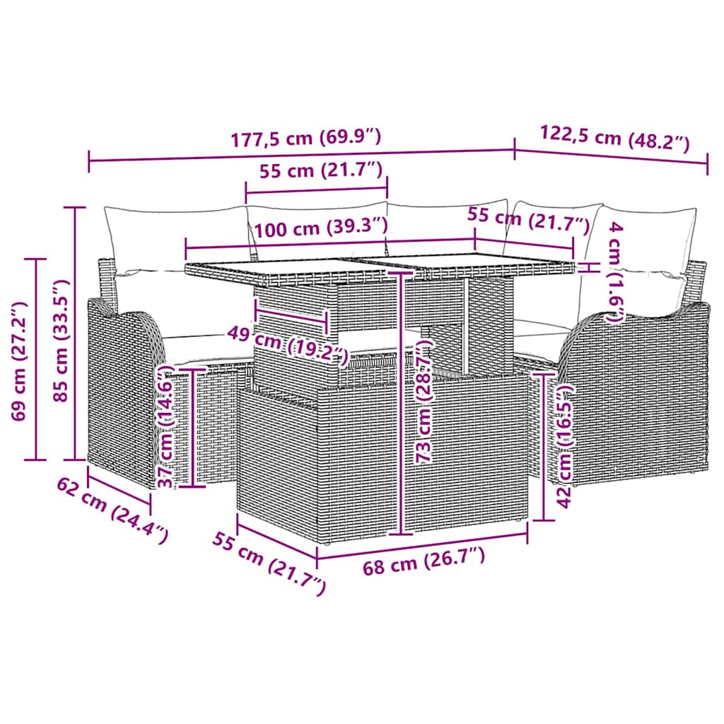 Tuin Sofa Set Met Kussen 5 Pcs Poly Riet