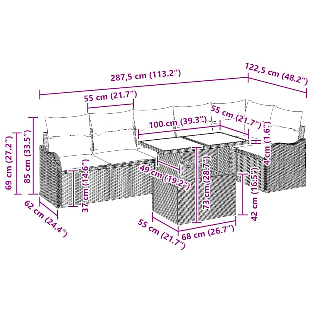 Tuin Sofa Set Met Kussen 7 Pcs Poly Riet