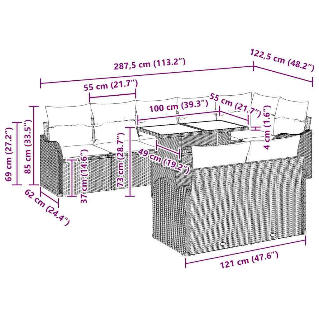 Tuin Sofa Set Met Kussen 9 Pcs Poly Riet