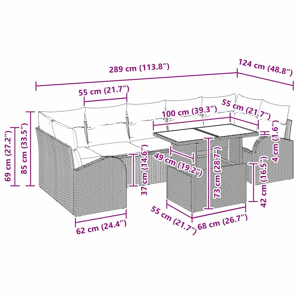 Tuin Sofa Set Met Kussen 8 Pcs Poly Riet