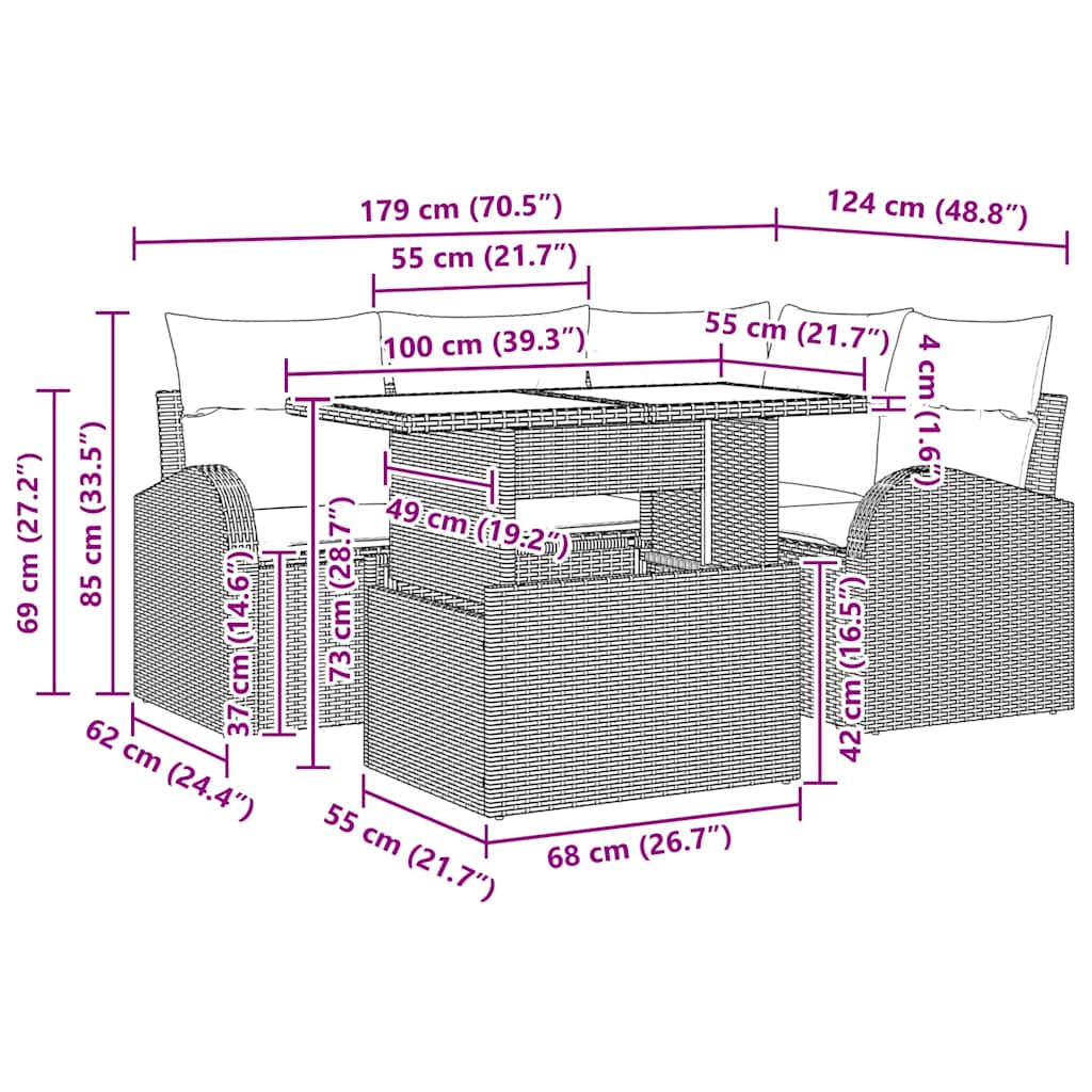 Tuin Sofa Set Met Kussen 5 Pcs Poly Riet
