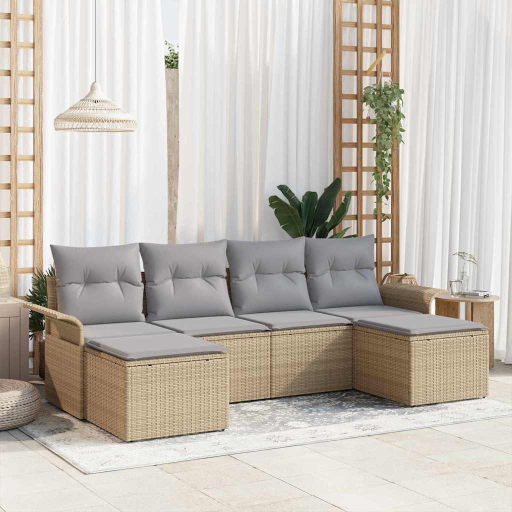 Tuin Sofa Set Met Kussen Met Opslag 6 Pcs Poly Riet