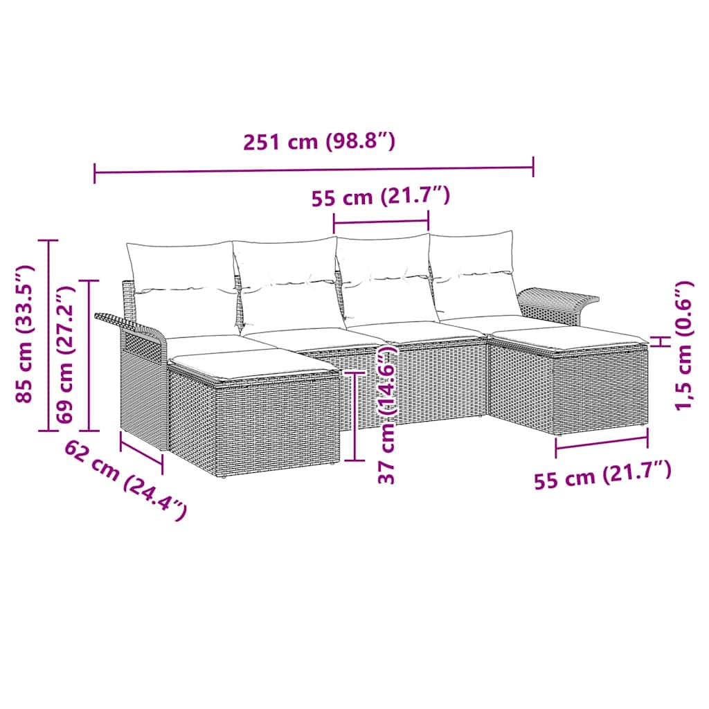 Tuin Sofa Set Met Kussen Met Opslag 6 Pcs Poly Riet