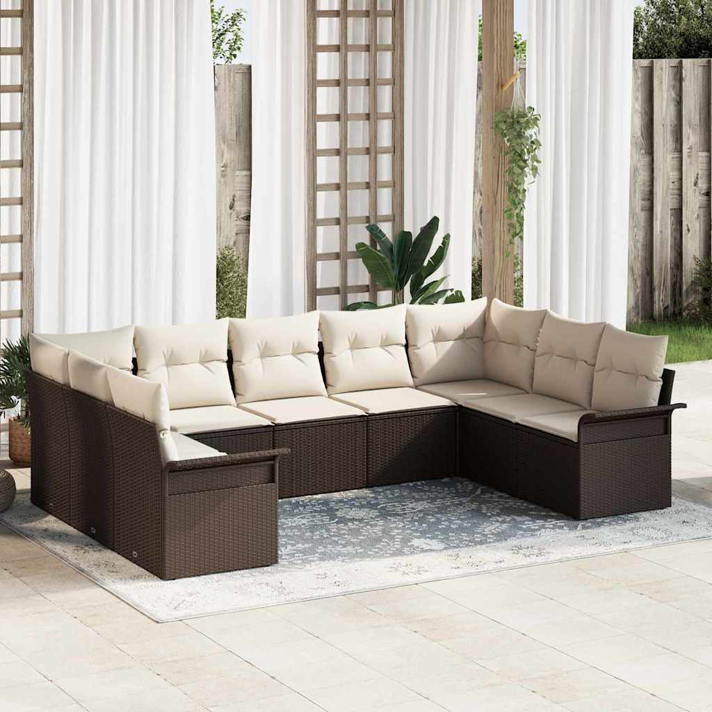 Tuin Sofa Set Met Kussen Met Opslag 10 Pcs Beige Poly Riet