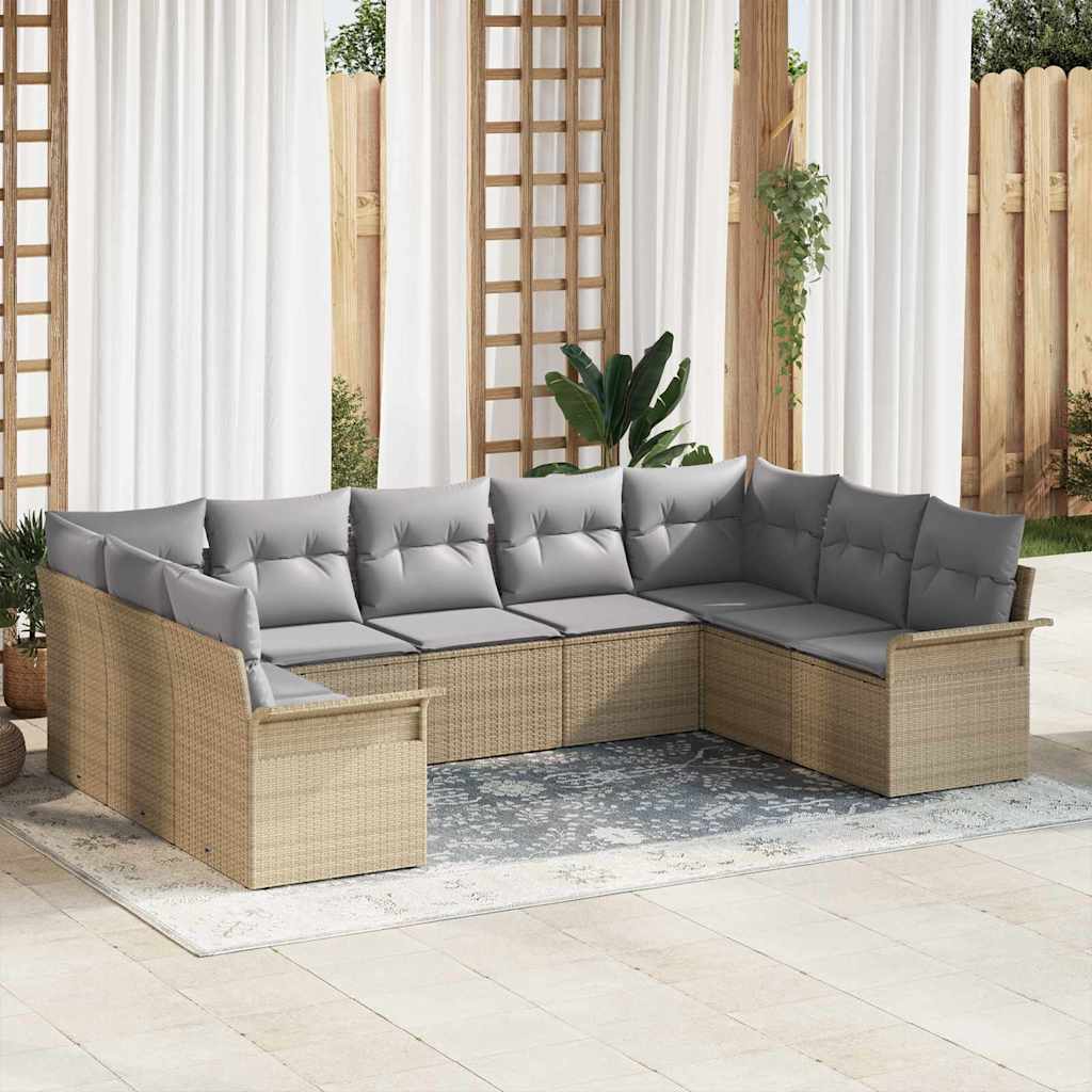 Tuin Sofa Set Met Kussen Met Opslag 10 Pcs Beige Poly Riet