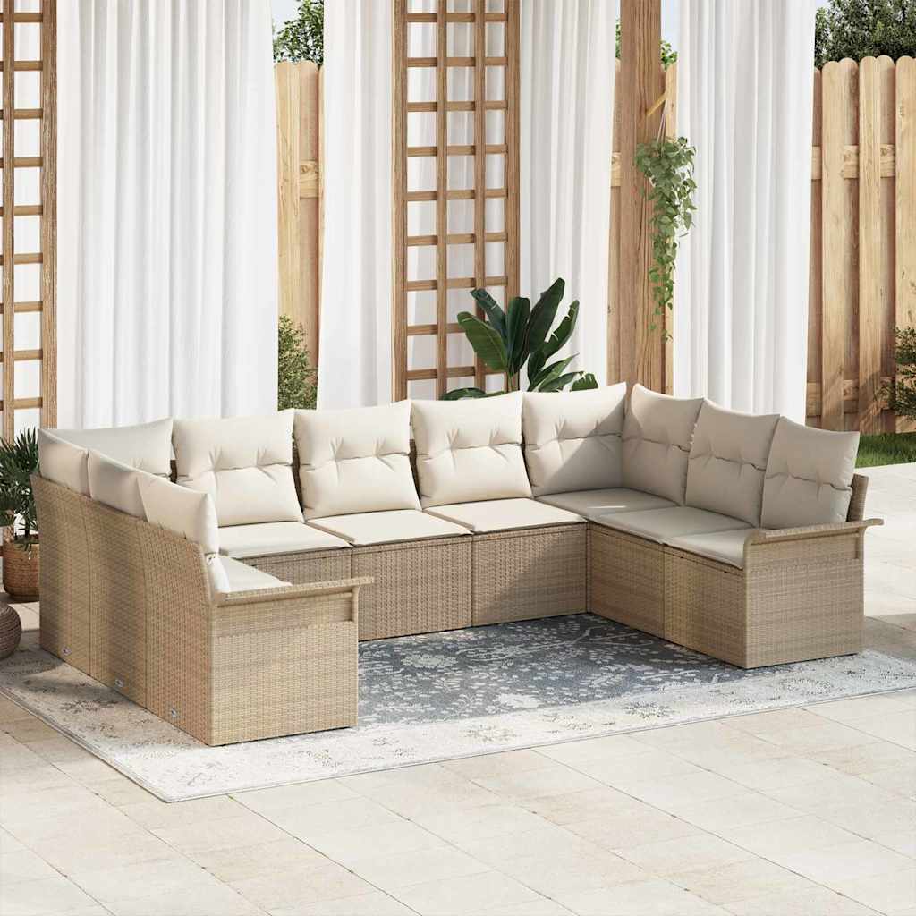 Tuin Sofa Set Met Kussen Met Opslag 10 Pcs Beige Poly Riet