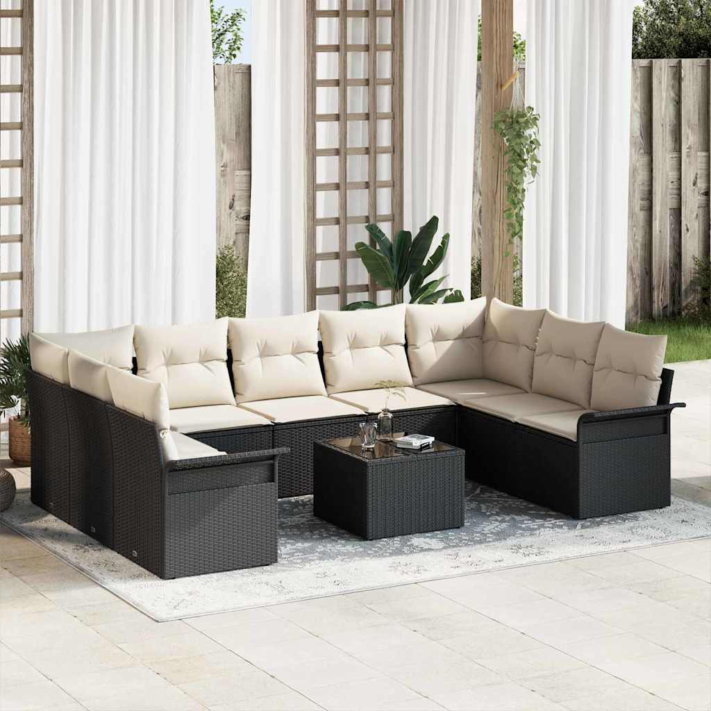Tuin Sofa Set Met Kussen Met Opslag 10 Pcs Beige Poly Riet