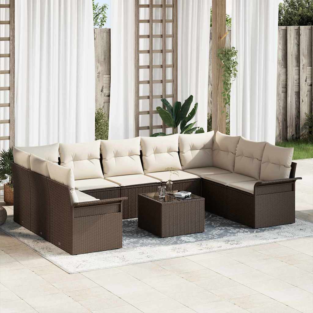 Tuin Sofa Set Met Kussen Met Opslag 10 Pcs Beige Poly Riet