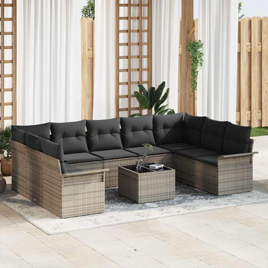 Tuin Sofa Set Met Kussen Met Opslag 10 Pcs Beige Poly Riet