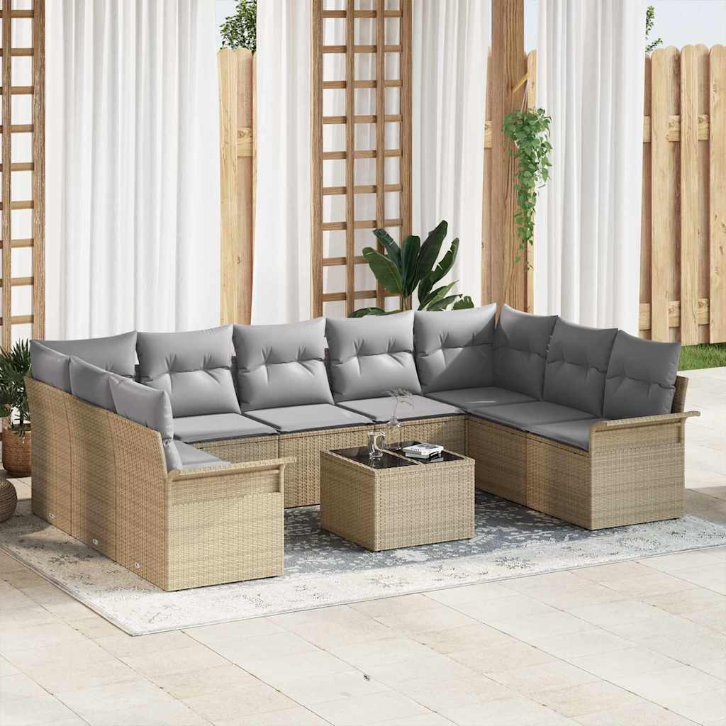 Tuin Sofa Set Met Kussen Met Opslag 10 Pcs Beige Poly Riet