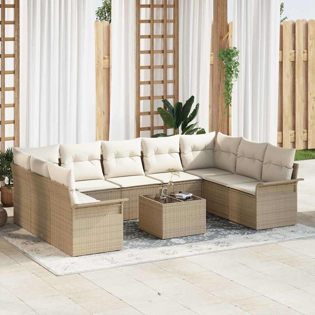 Tuin Sofa Set Met Kussen Met Opslag 10 Pcs Beige Poly Riet