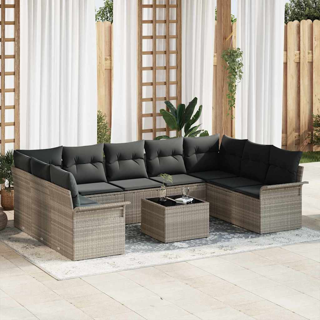 Tuin Sofa Set Met Kussen Met Opslag 10 Pcs Beige Poly Riet