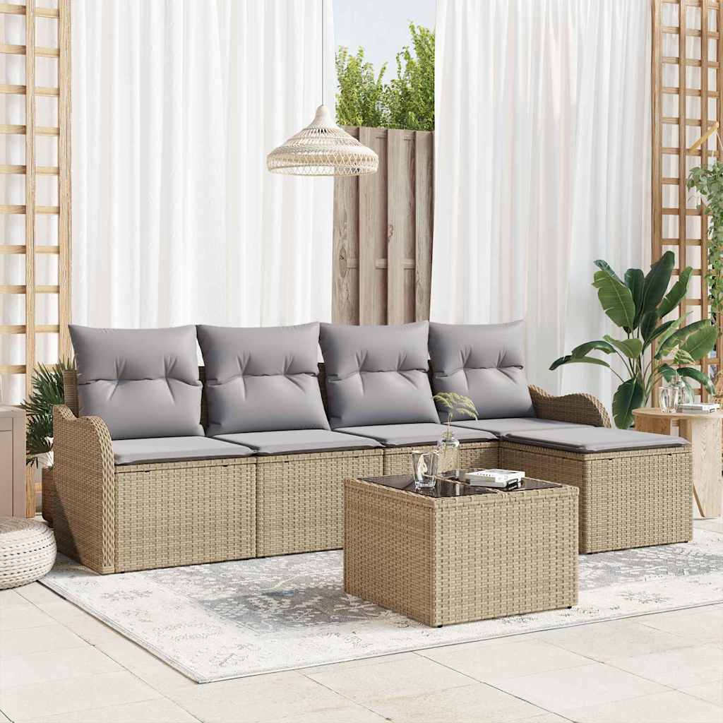 Tuin Sofa Set Met Kussen Met Opslag 6 Pcs Beige Poly Riet