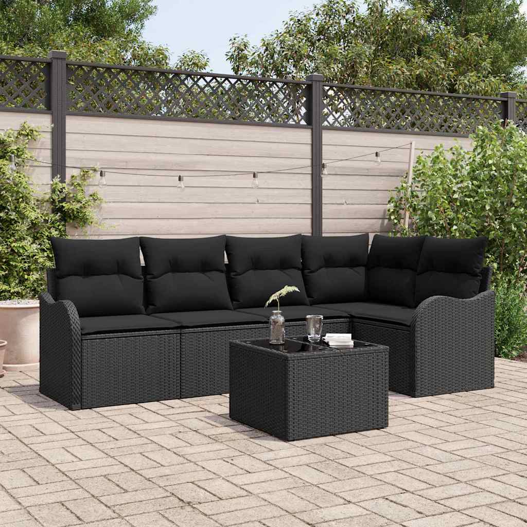Tuin Sofa Set Met Kussen Met Opslag 6 Pcs Zwart Poly Riet