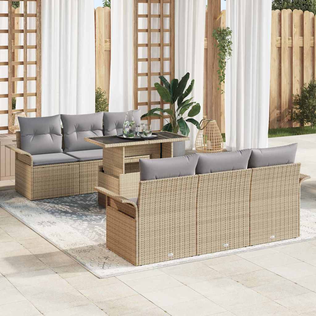 Tuin Sofa Set Met Kussen Met Opslag 7 Pcs Poly Riet