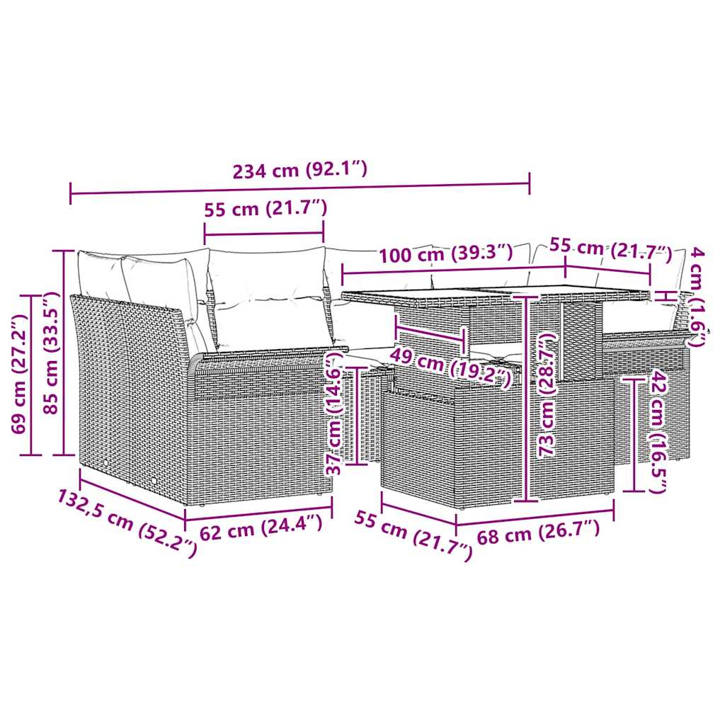 Tuin Sofa Set Met Kussen Met Opslag 7 Pcs Poly Riet