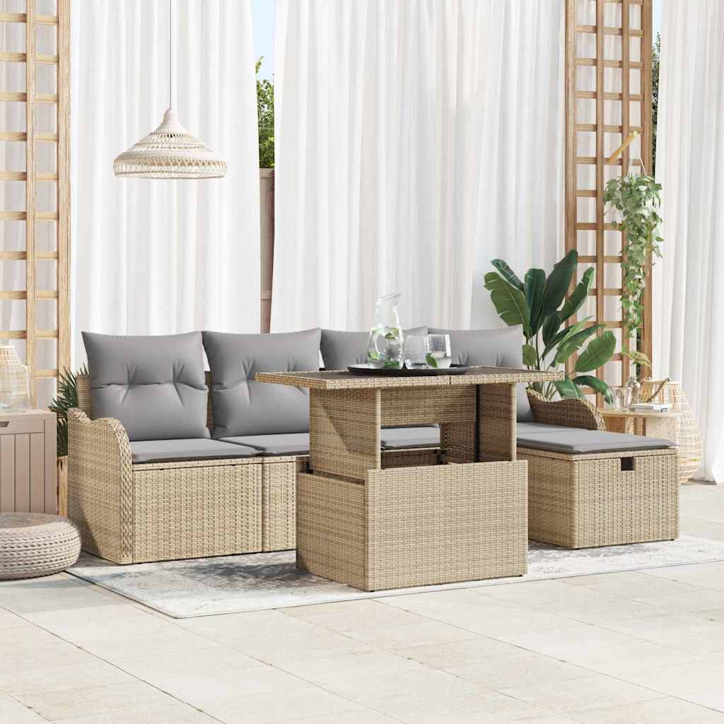 Tuin Sofa Set Met Kussen Met Opslag 6 Pcs Poly Riet