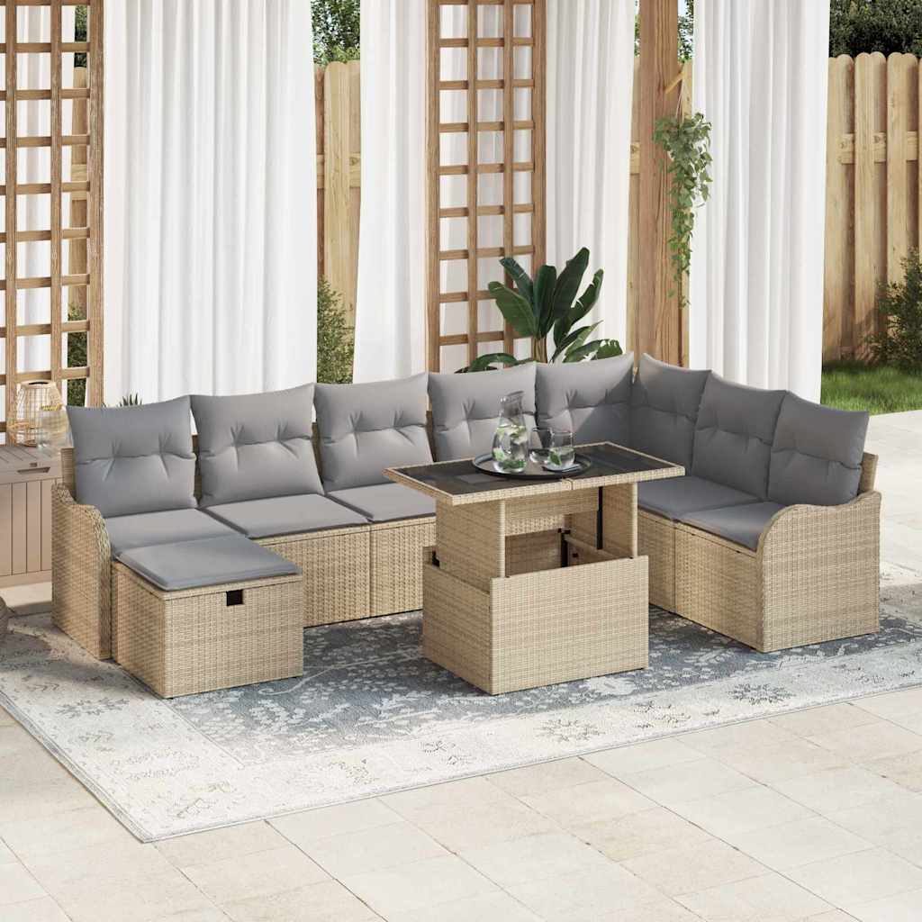 Tuin Sofa Set Met Kussen Met Opslag 9 Pcs Poly Riet