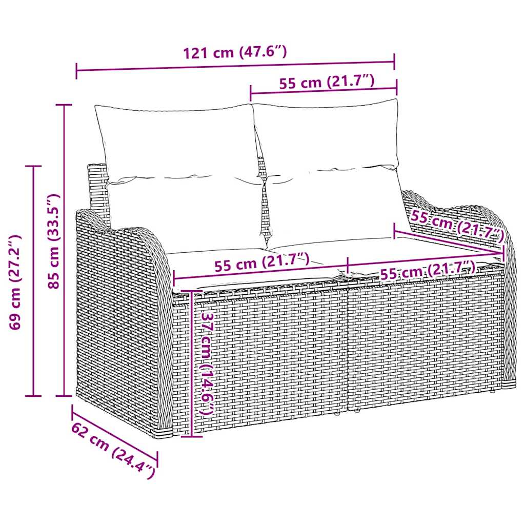 Tuin Sofa Set Met Kussen Met Opslag 9 Pcs Poly Riet