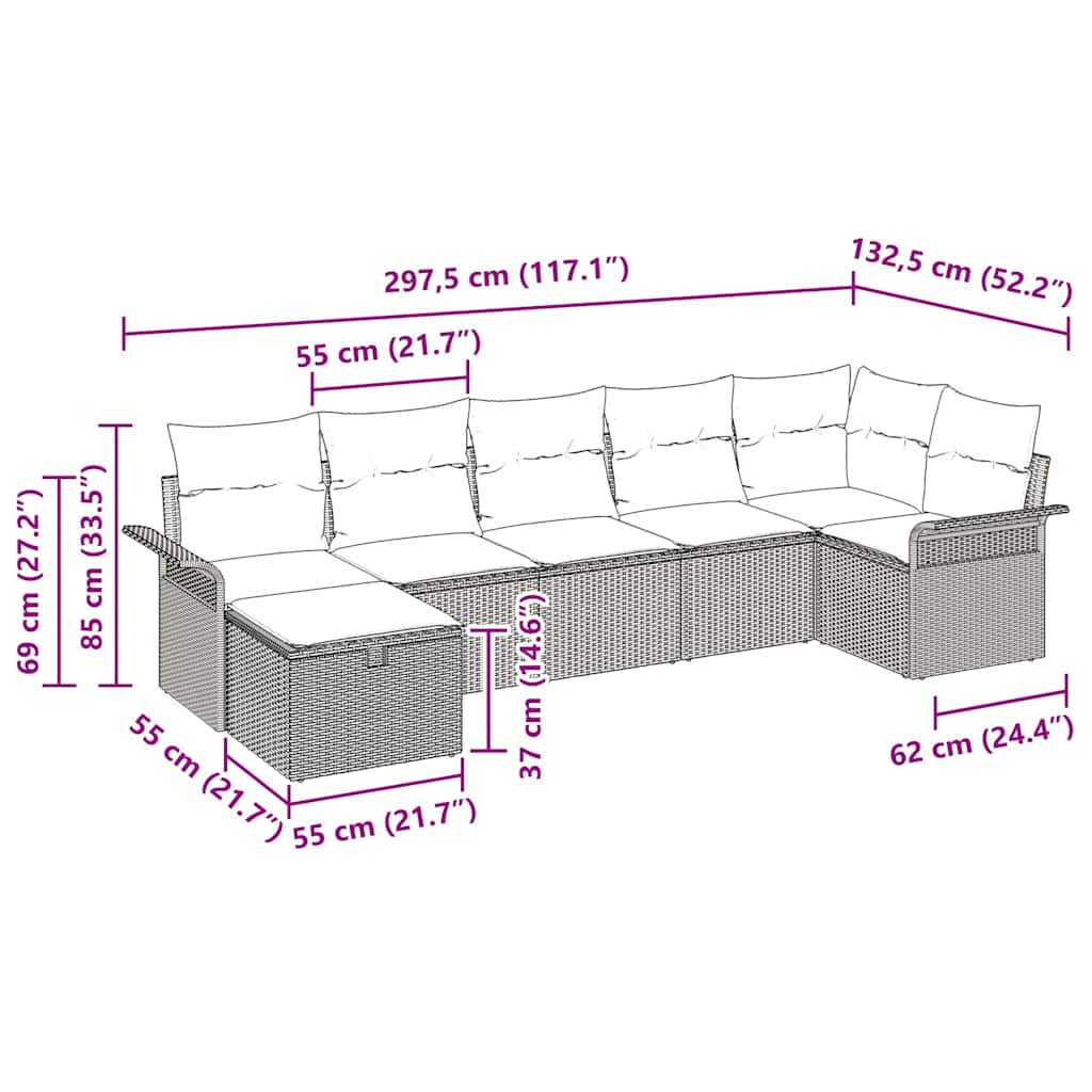 Tuin Sofa Set Met Kussen Met Opslag 7 Pcs Poly Riet