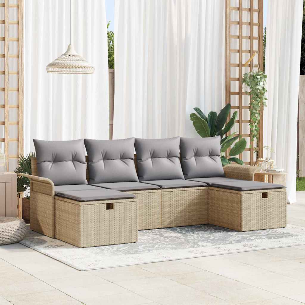 Tuin Sofa Set Met Kussen Met Opslag 6 Pcs Poly Riet