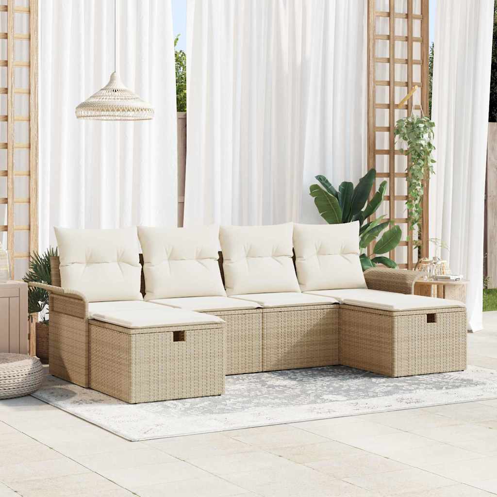 Tuin Sofa Set Met Kussen Met Opslag 6 Pcs Poly Riet