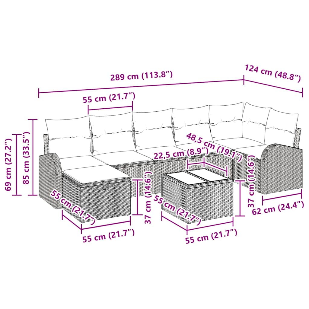 Tuin Sofa Set Met Kussen Met Opslag 8 Pcs Poly Riet