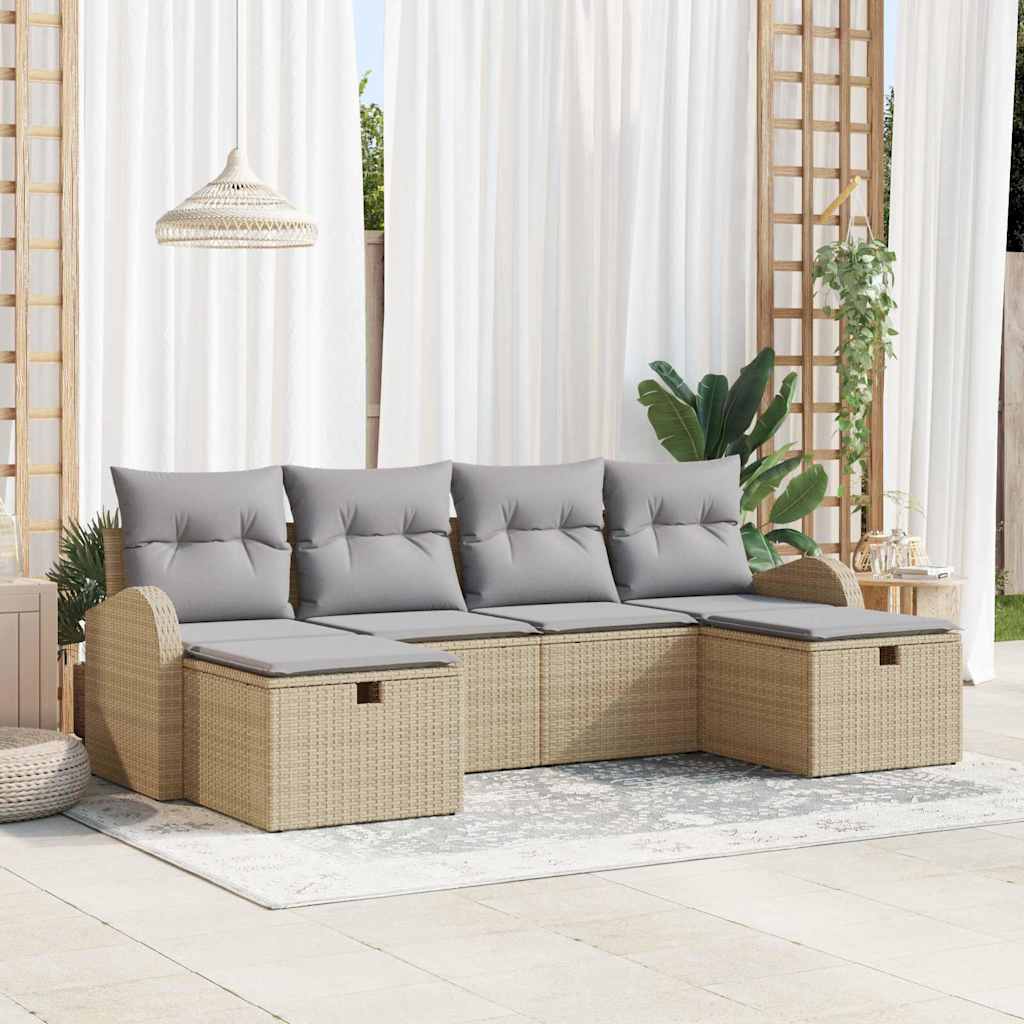 Tuin Sofa Set Met Kussen Met Opslag 6 Pcs Poly Riet