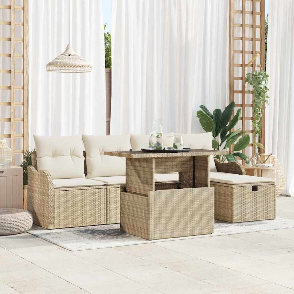 Tuin Sofa Set Met Kussen Met Opslag 6 Pcs Poly Riet
