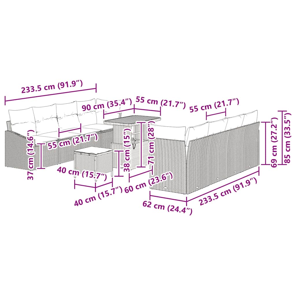 Tuin Sofa Set Met Kussen 11 Pcs Poly Riet