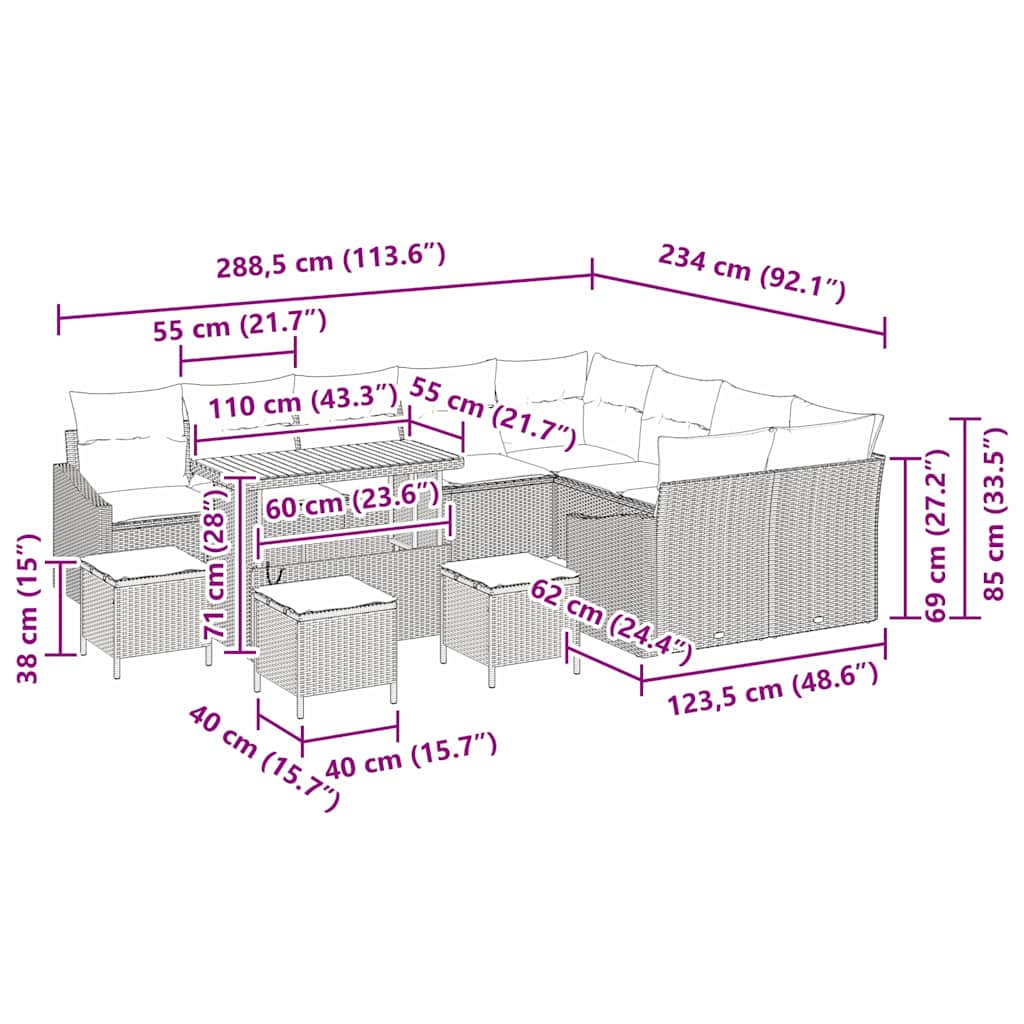 Tuin Sofa Set Met Kussen 13 Pcs Poly Riet