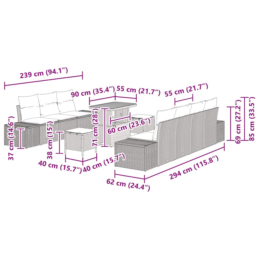 Tuin Sofa Set Met Kussen 10 Pcs Poly Riet