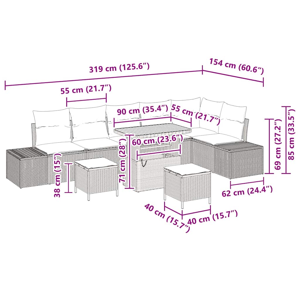 Tuin Sofa Set Met Kussen 9 Pcs Poly Riet