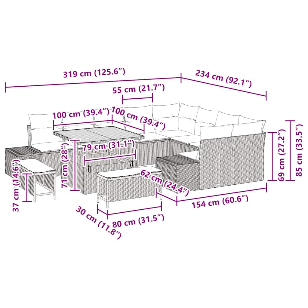 Tuin Sofa Set Met Opslag 12 Pcs Poly Riet