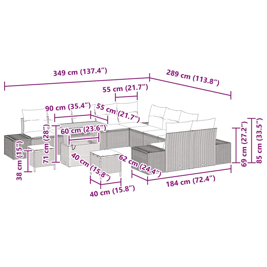 Tuin Sofa Set Met Kussen 13 Pcs Poly Riet
