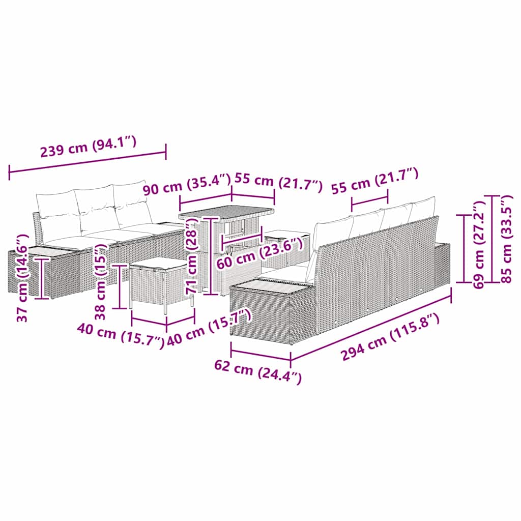 Tuin Sofa Set Met Kussen 10 Pcs Poly Riet