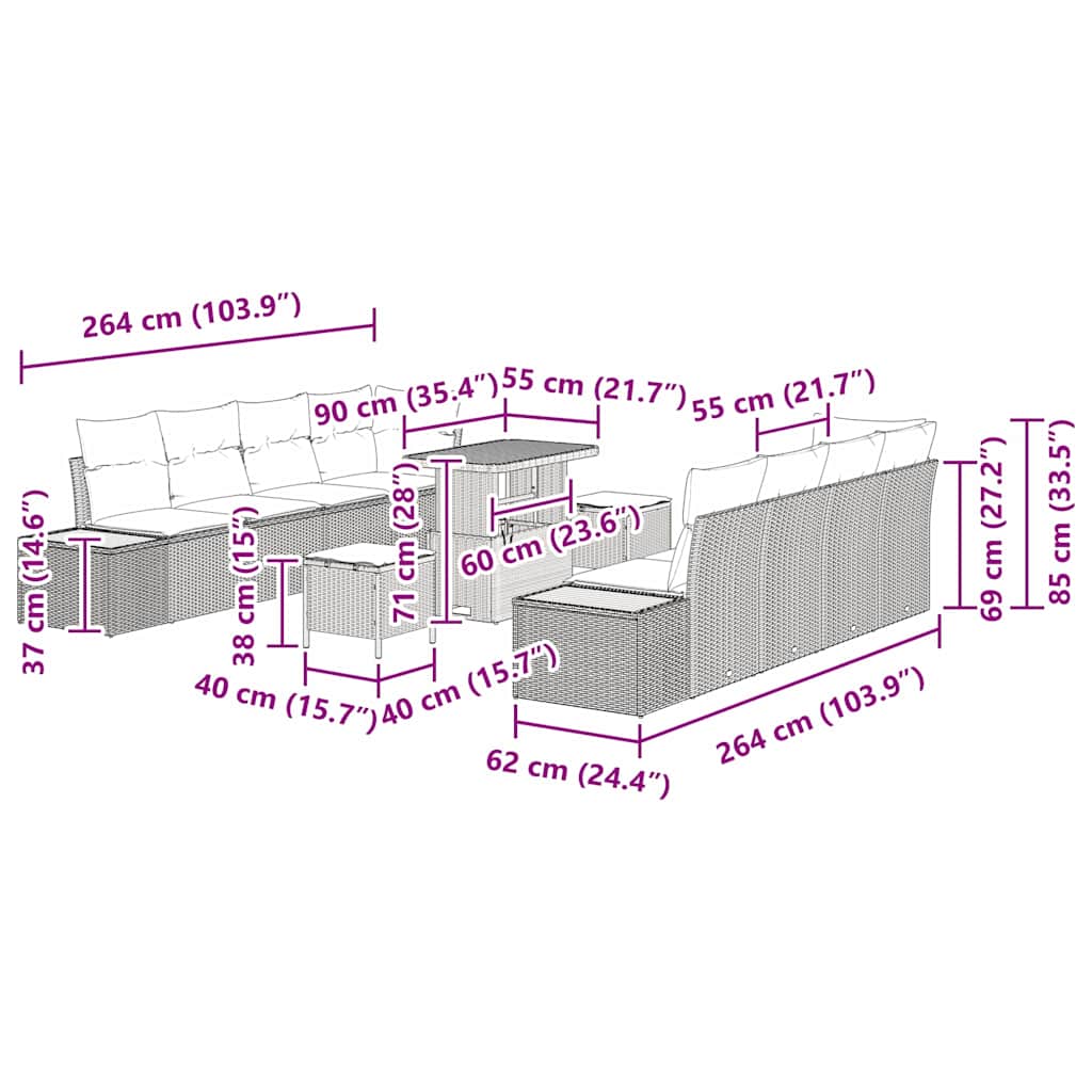 Tuin Sofa Set Met Kussen 11 Pcs Poly Riet