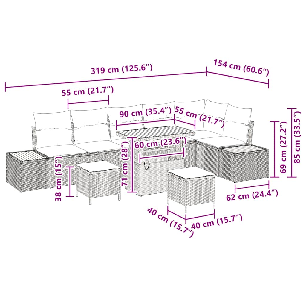 Tuin Sofa Set Met Kussen 9 Pcs Poly Riet